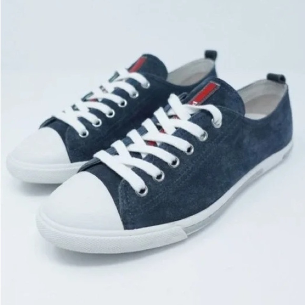 Prada Blue Suede Low Cut Sneakers